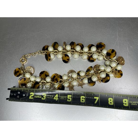 Y2K JCrew Set Pearl Tortoise Shell Stars Charm Necklace Bracelet Statement - Picture 5 of 6
